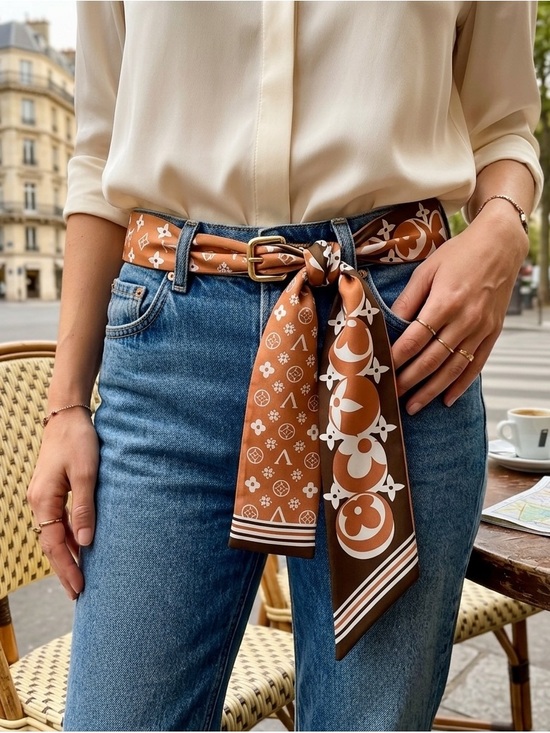 Big Twillies Accessories - Big Twilly: Luxe Silk Twilly Scarf - Brown & Cream Monogram Print